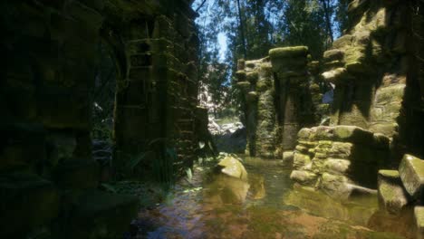 Ruinas-De-Piedra-En-Un-Bosque,-Antiguo-Castillo-Abandonado